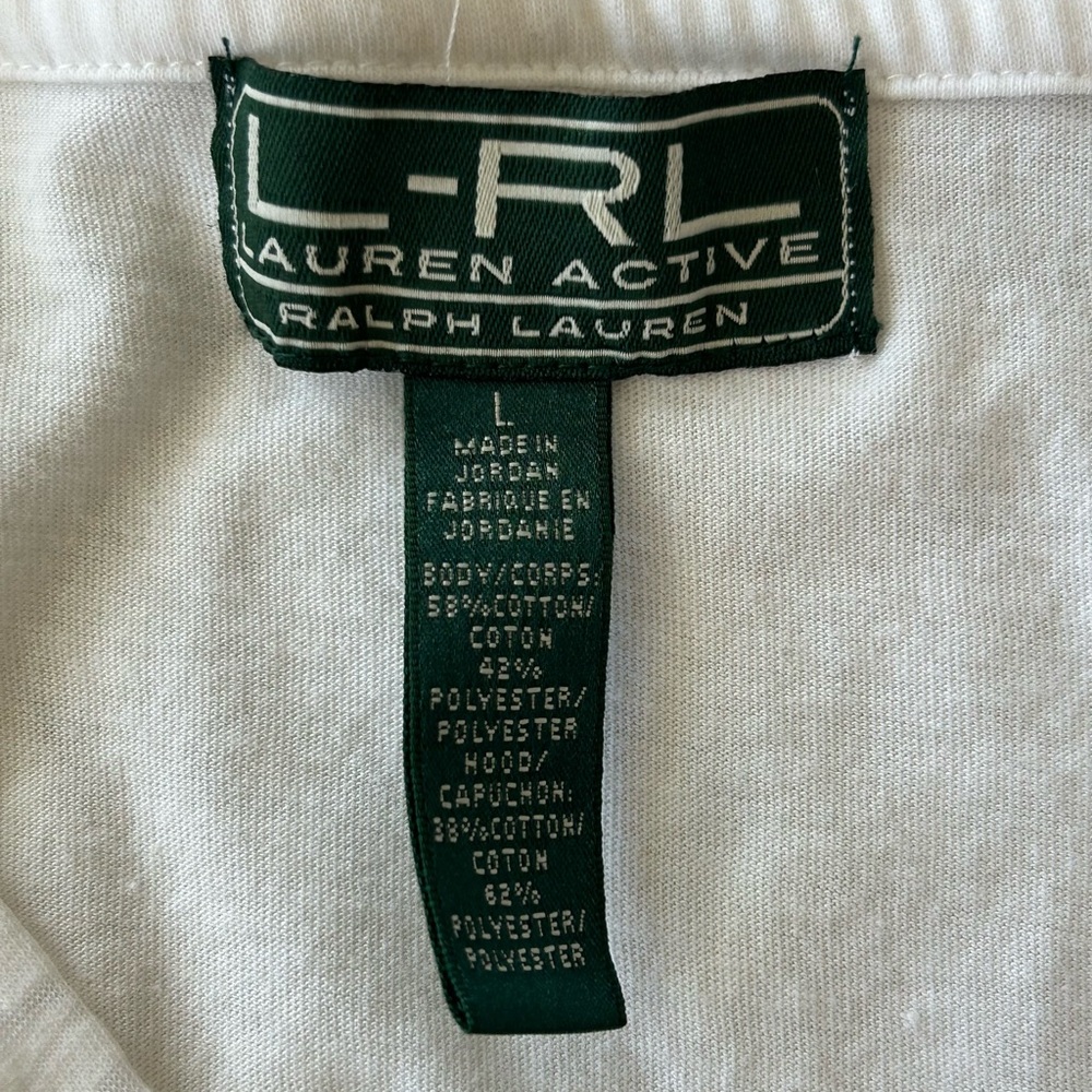 Vintage LRL White Hooded Top Casual 3/4 Sleeve 2000s Large Basic Comfy - Picture 5 of 6